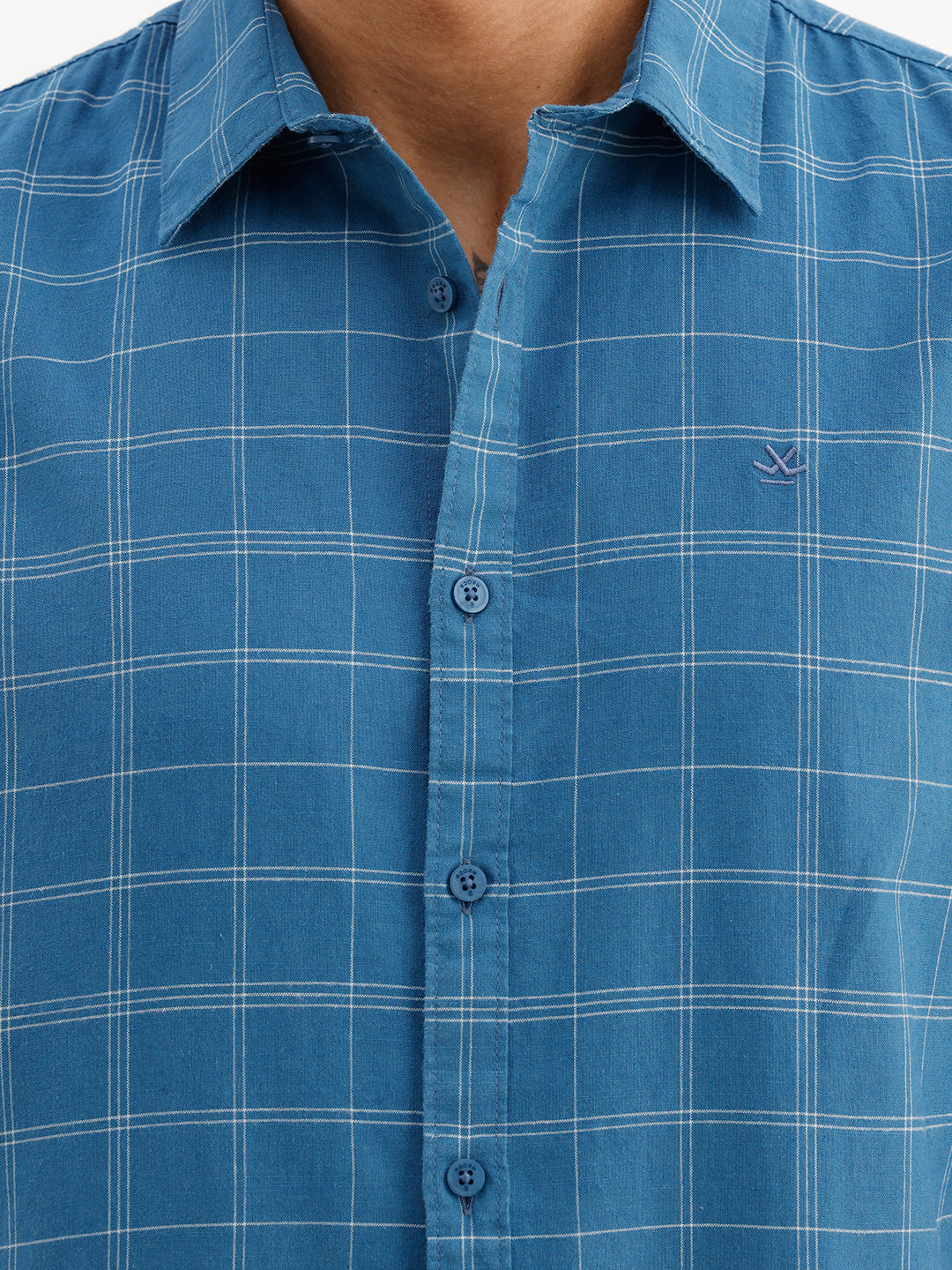 Slim Fit Checkered Full Sleeve Shirt | Blue