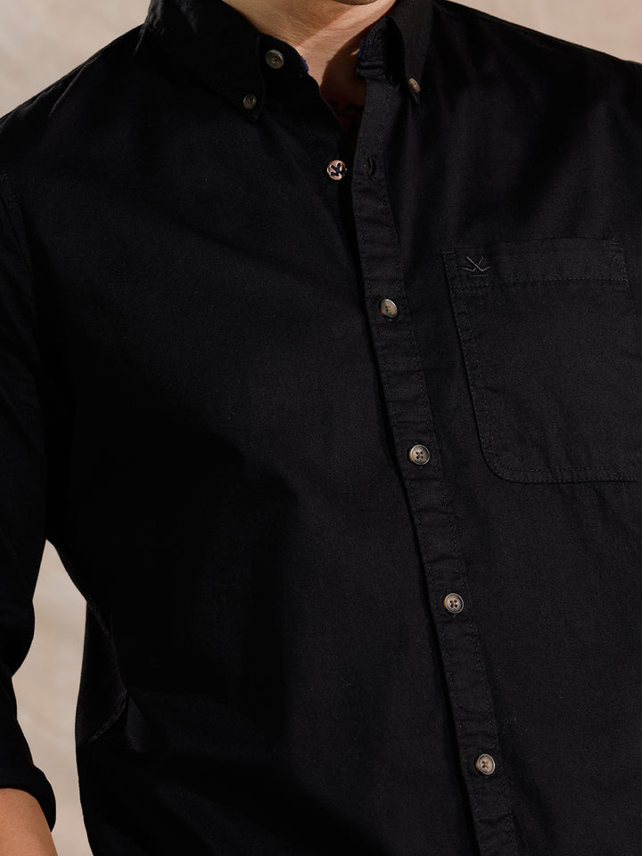Solid Full Sleeve Regular Fit Shirt | Black