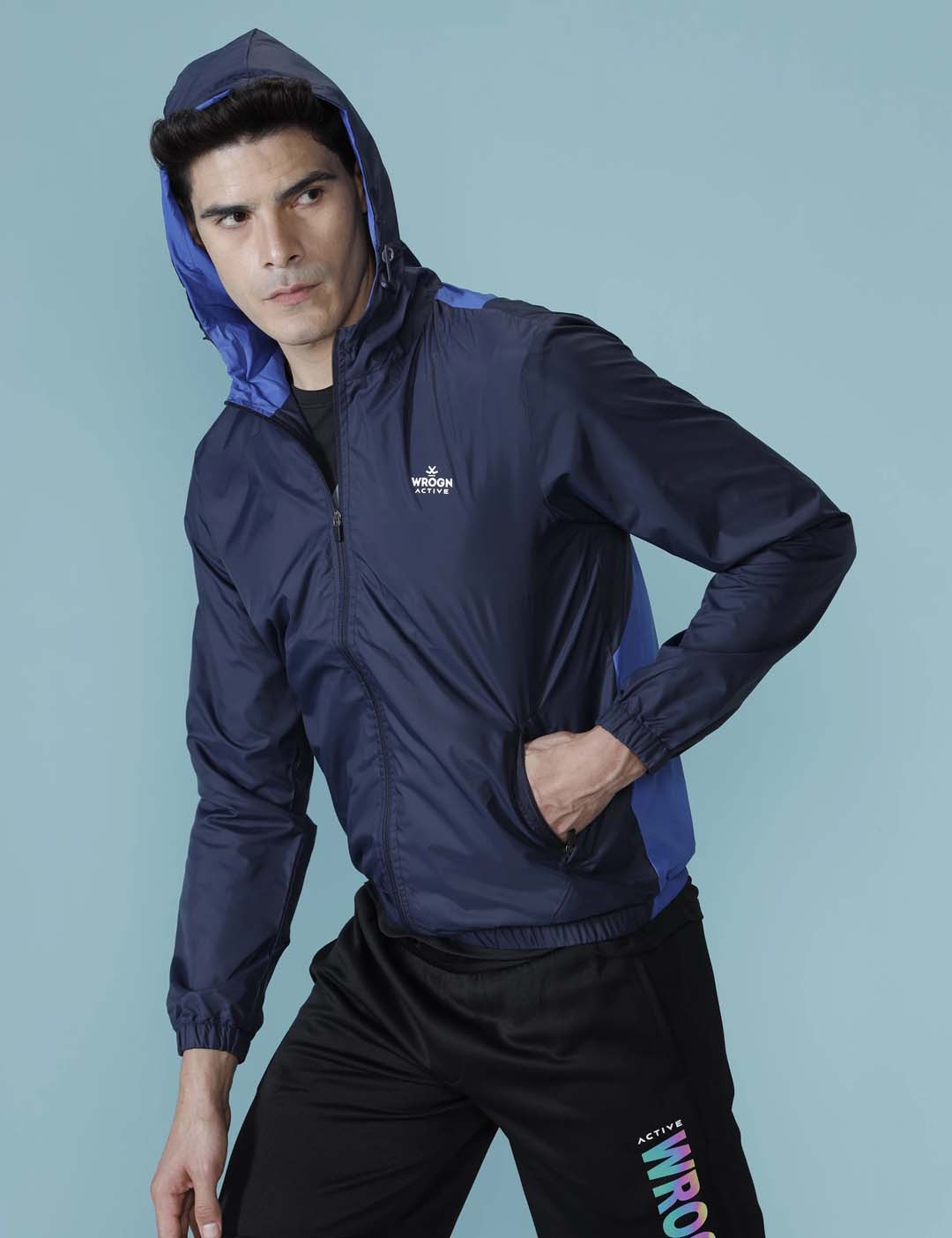 Solid Navy Hooded Active Jacket