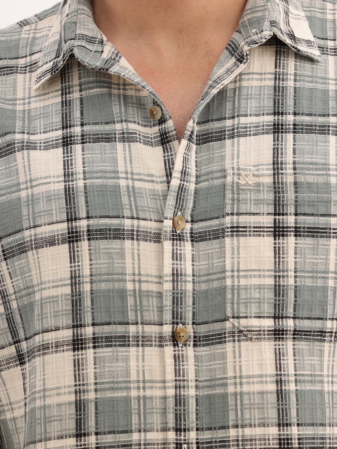 Slim Fit Checkered Full Sleeve Shirt | Green