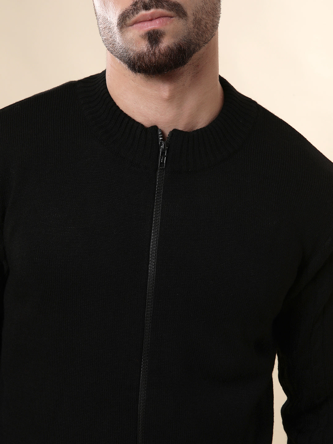 Black Zipper Solid Sweater