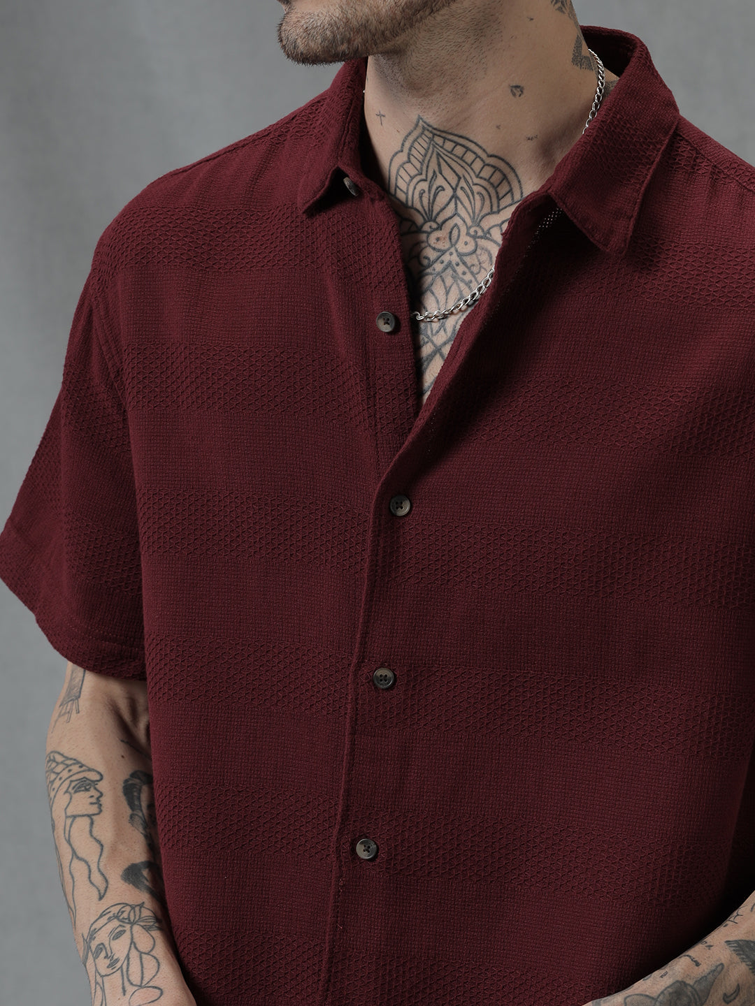 Maroon Dobby Short Sleeve Shirt