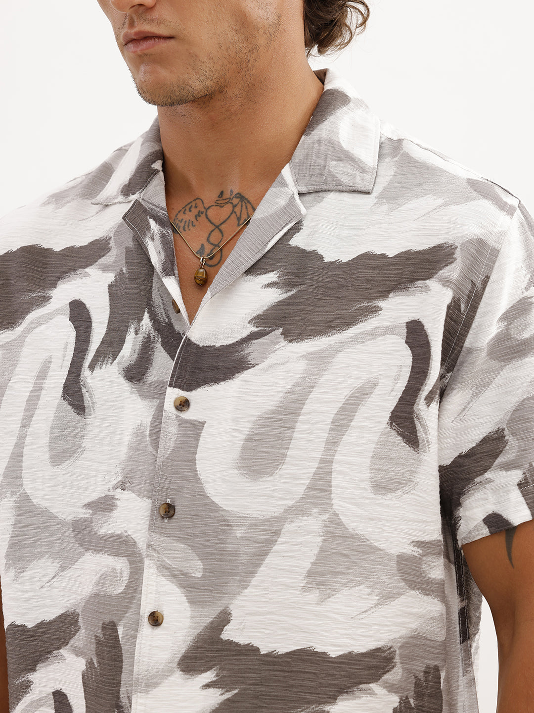 Resort Fit Textured AOP Shirt | Grey