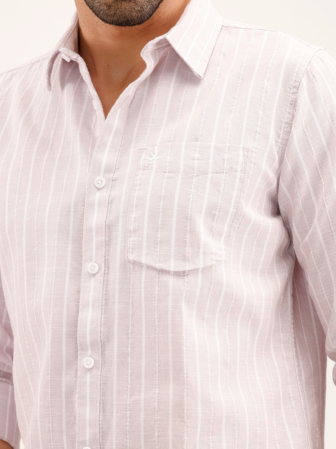 Textured Slim Fit Striped Shirt | Pink