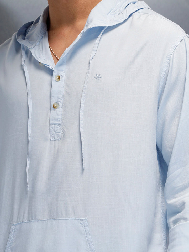 Men's slim fit casual hooded shirt | Blue