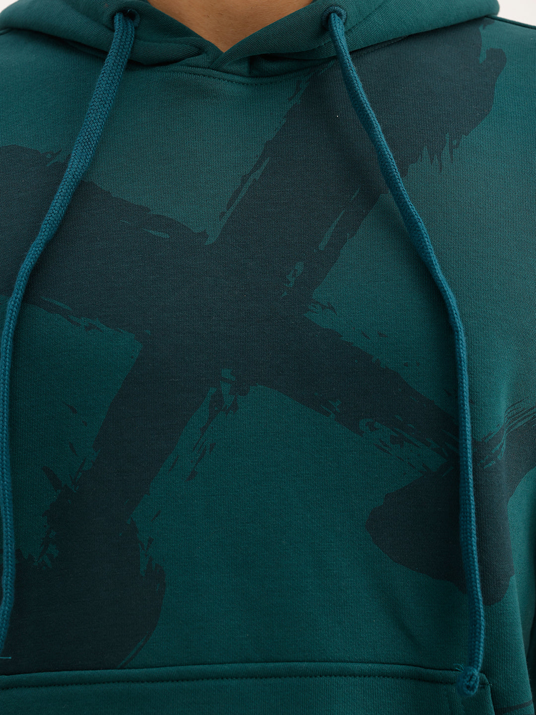 Classic Placement Printed Hooded Sweatshirt | Teal