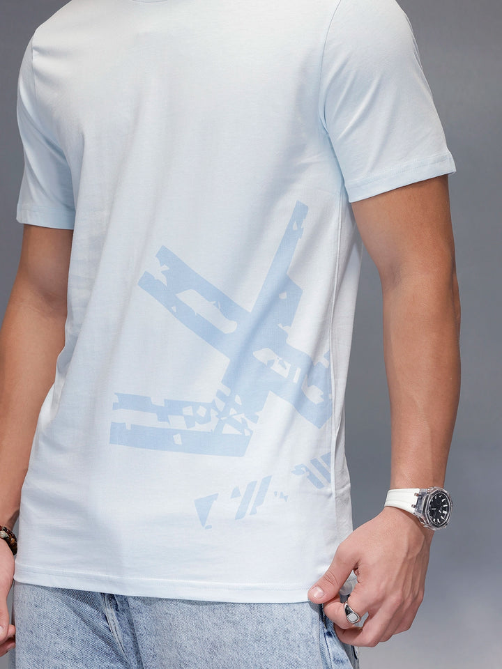 Solid Placement Printed T-Shirt   |  Light Blue