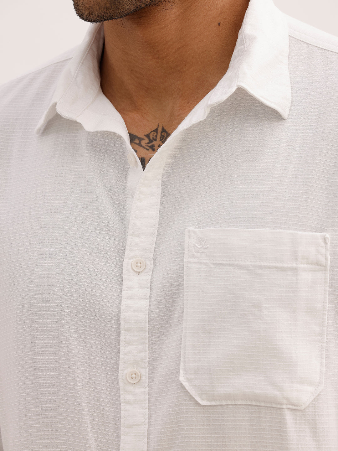 Solid Slim Fit Textured 100% Cotton Shirt | White | WSH02FSSL7123W