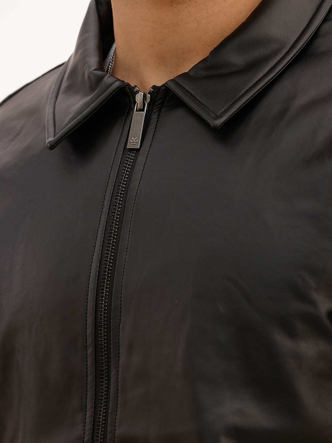Solid Regular Fit Zipper Jacket | Black