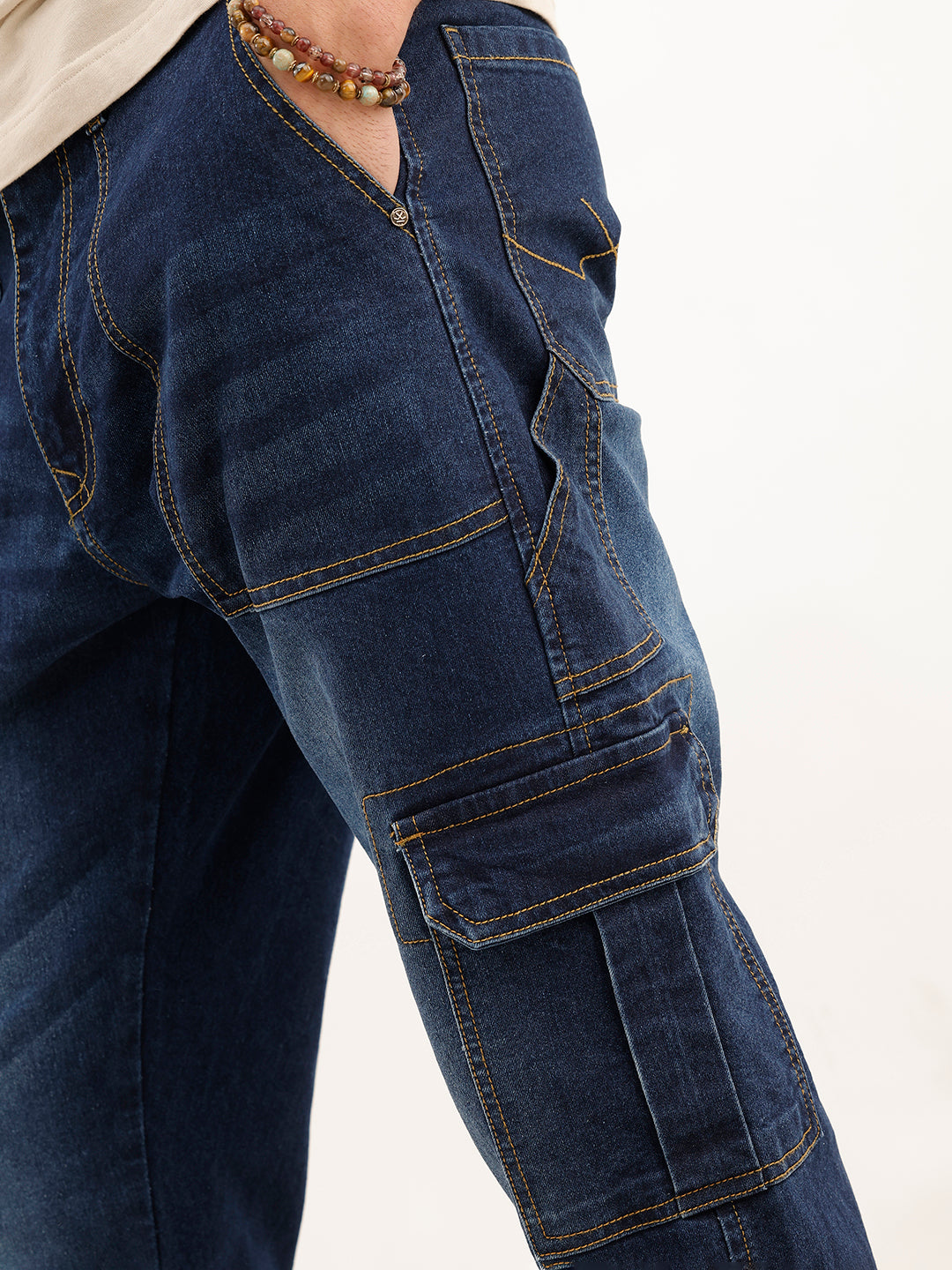 Classic Relaxed Fit Denim Cargos | Dark Blue