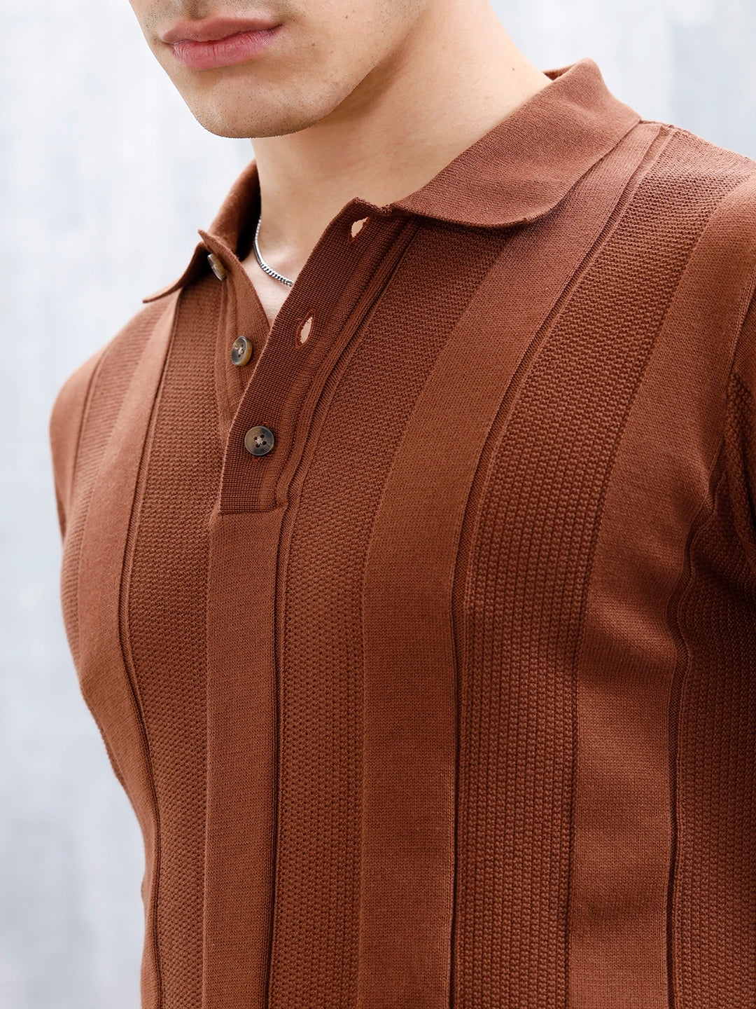 Classic Flat Knit Textured Polo T-Shirt For Men Brown – Wrogn