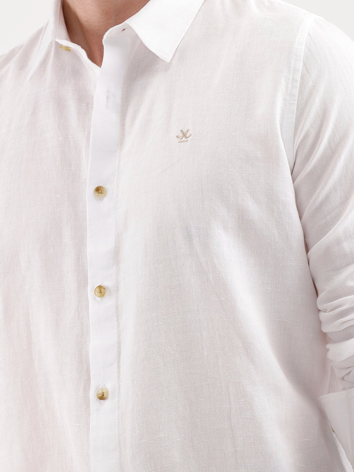 Solid Slim Fit Linen Blend Shirt  | White