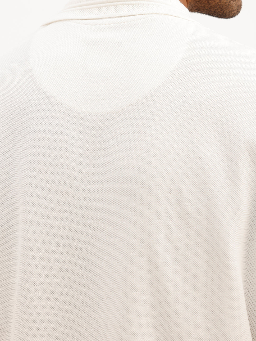 Solid Slim Fit Full Sleeve Polo T-Shirt | Off White