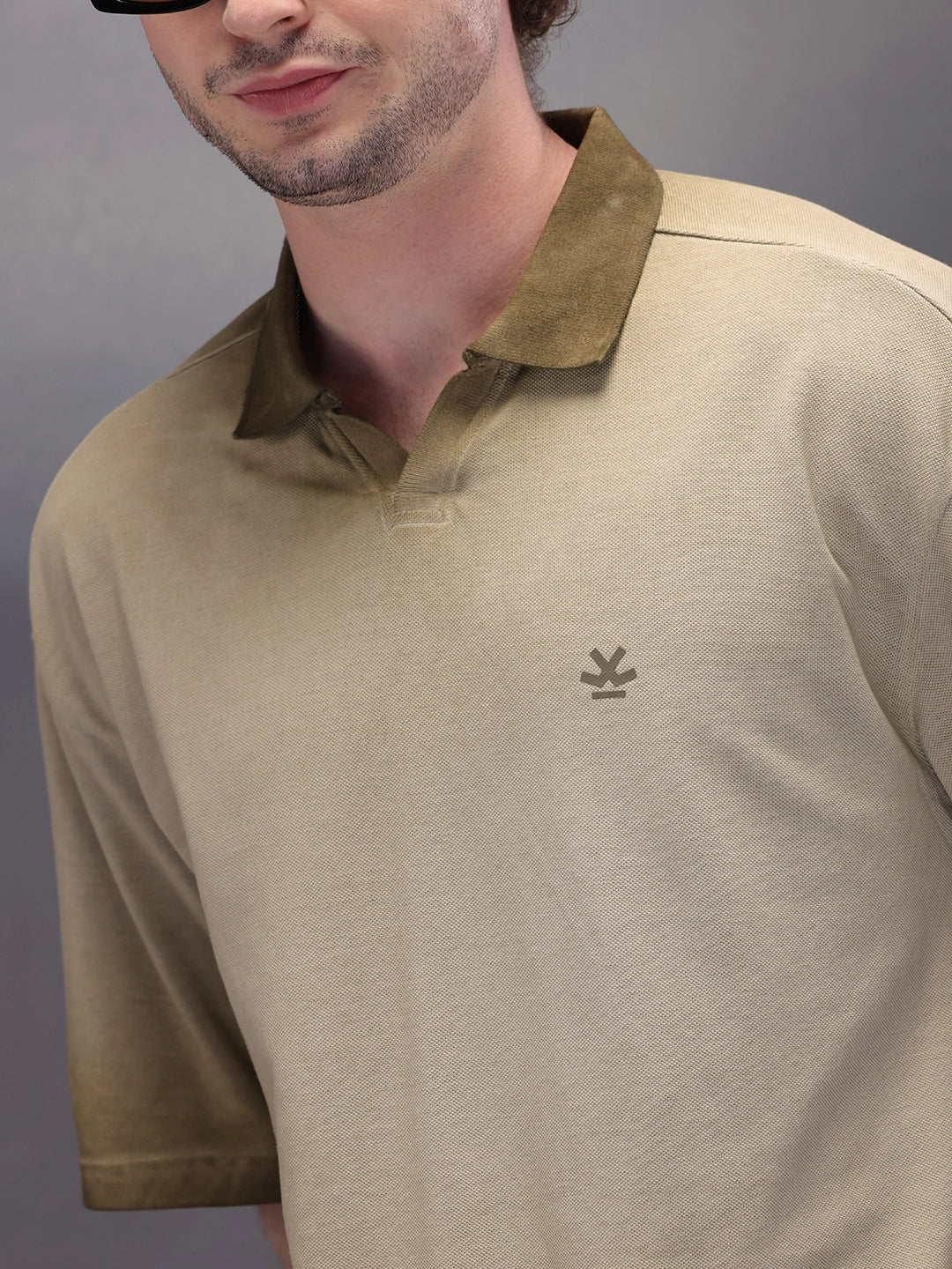 Pure Cotton Oversized Polo T-Shirt | Khaki