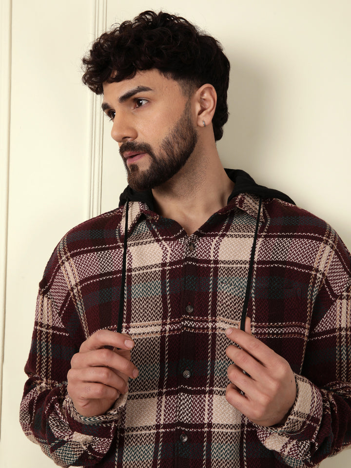 Maroon Hooded Oversized Shirt