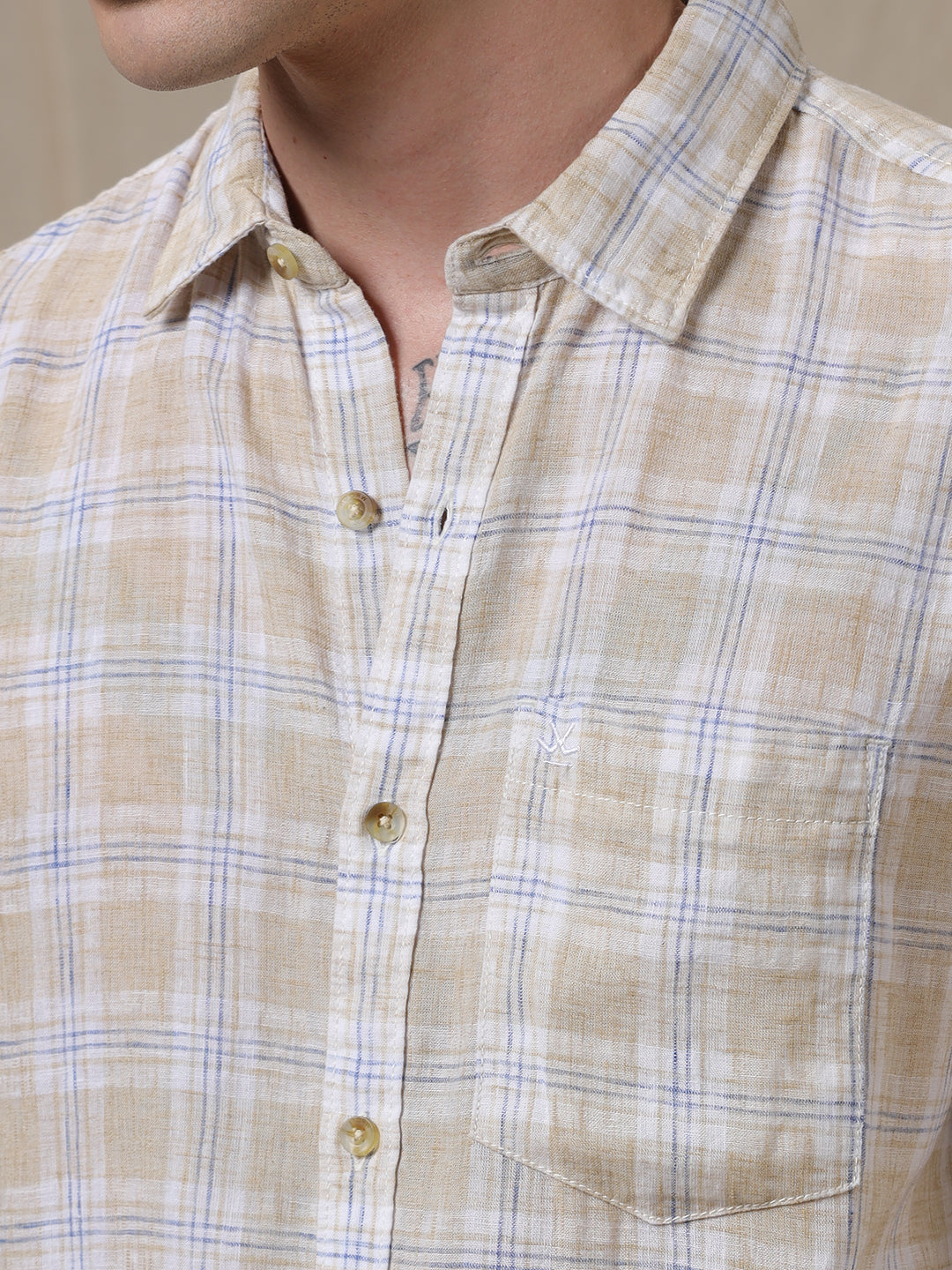 Classic Woven Beige Checks Shirt