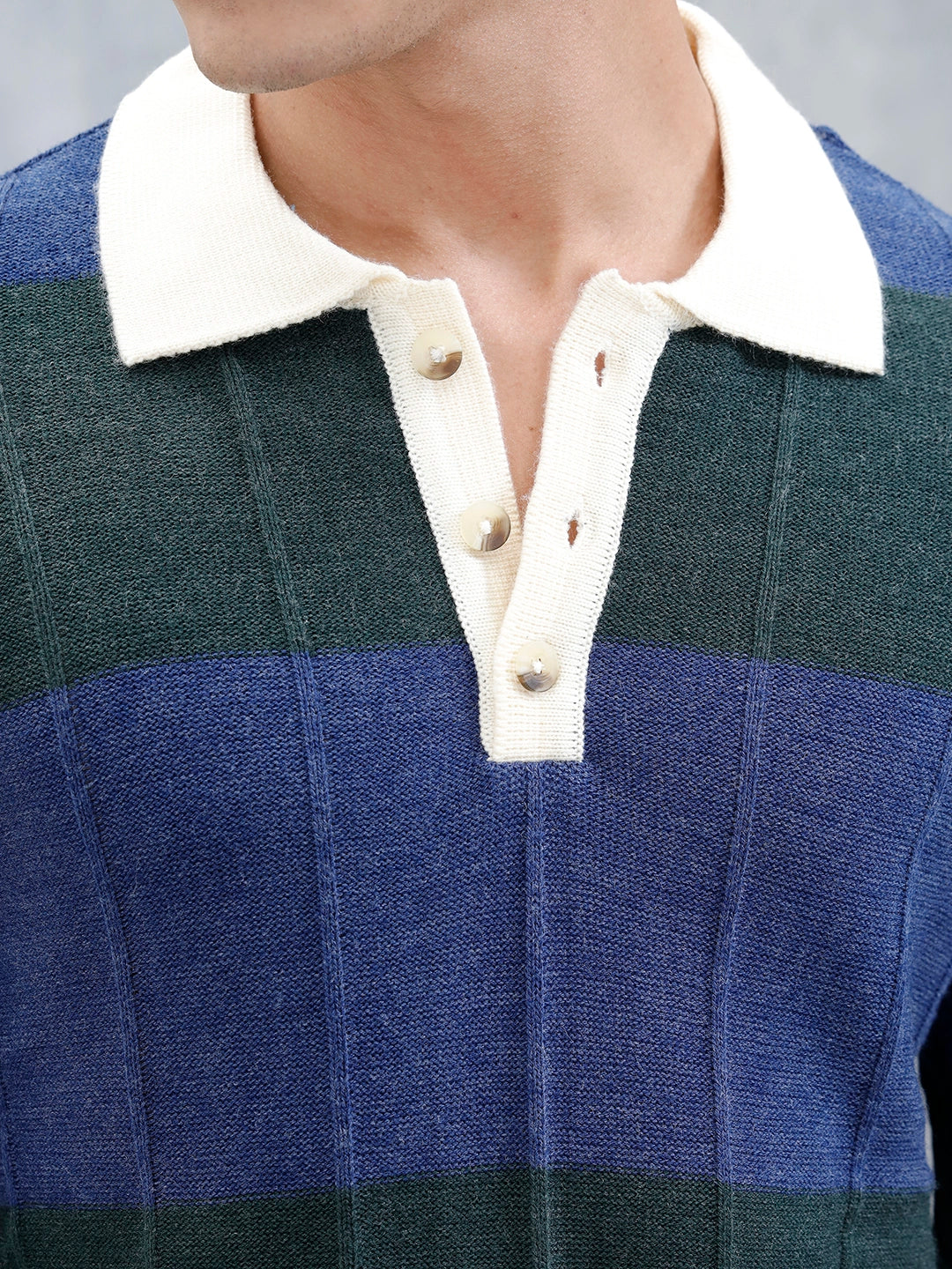 Men's Striped Polo Collar Sweater | Blue