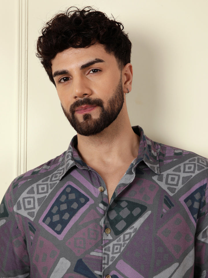 AOP Fluid Light Weight Viscose Shirt | Grey