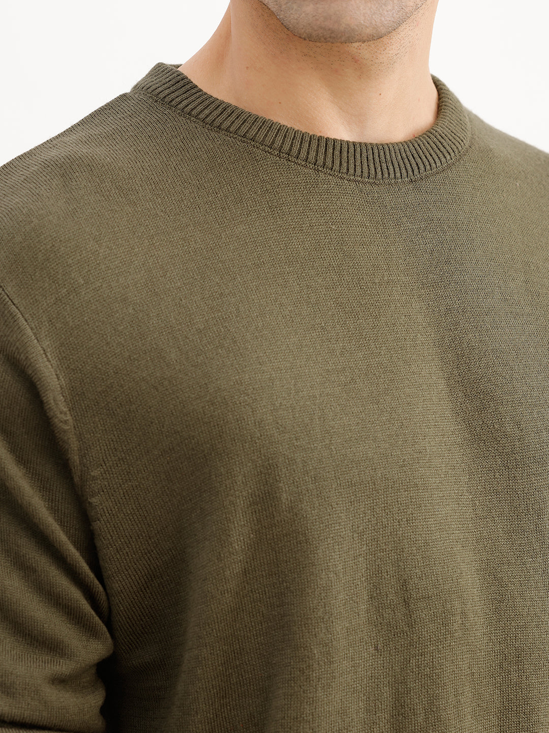 Solid Regular Fit Sweater | Olive | WSW02FSRE1025W