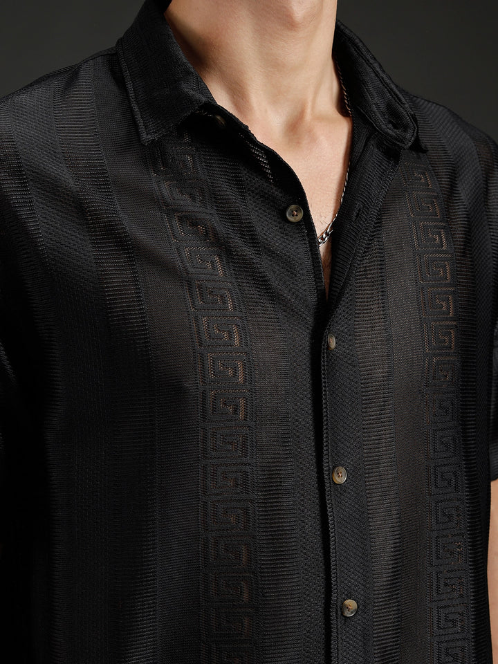 Wrogn Textured Button-Down Shirt | Black