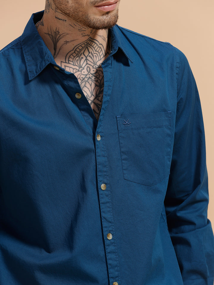 Solid Full Sleeve Cotton Shirt | Blue