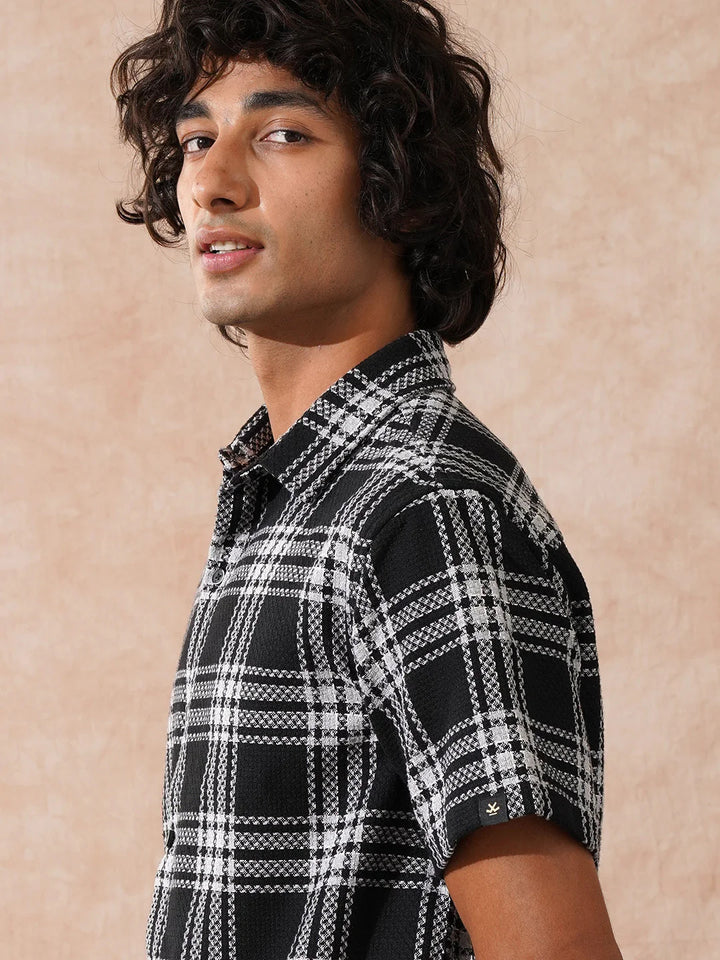 Textured Checks Comfort Fit Shirt | Black