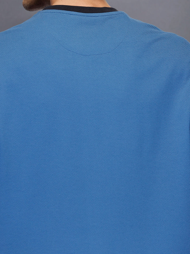 Men’s minimal oversized T-shirt with contrast neck | Blue