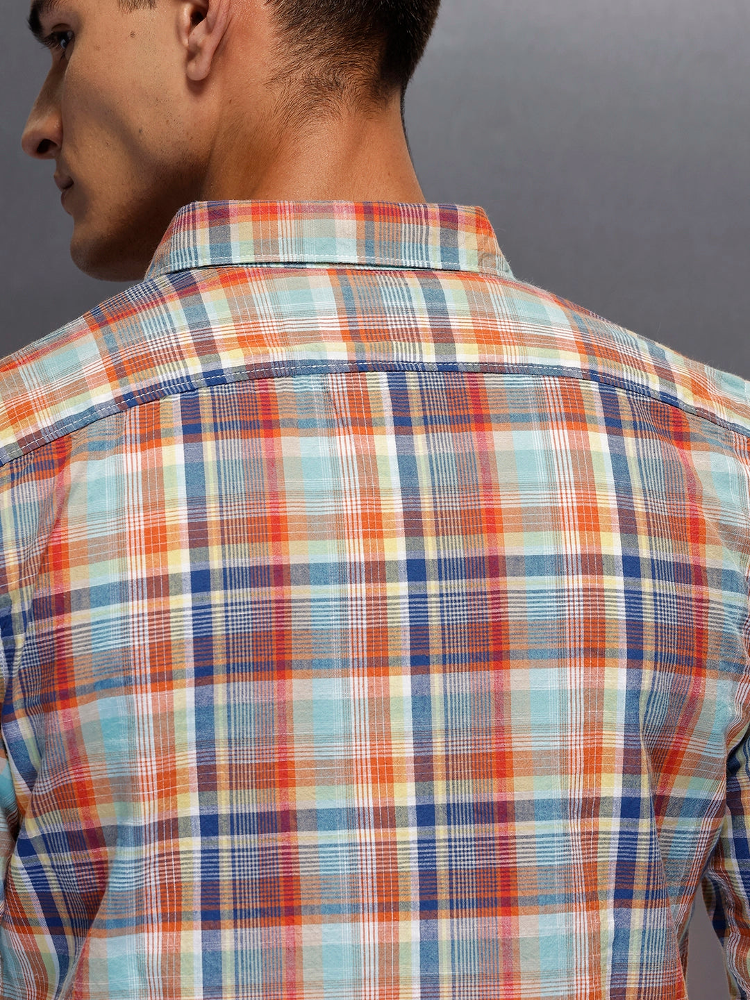 Men's slim fit checked shirt | Orange