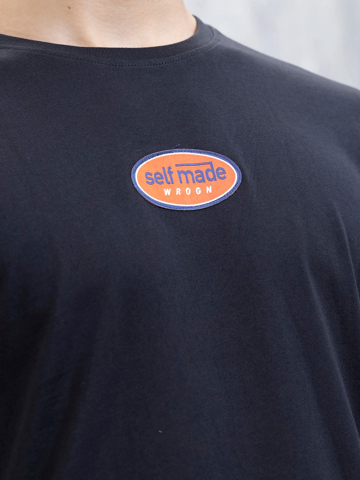 Wrogn Men's Badge Printed Graphic T-Shirt | Black