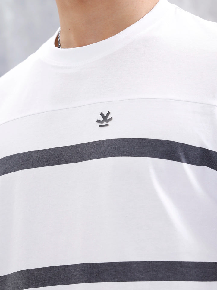Men’s Casual Cut & Sew Striped Tee | White