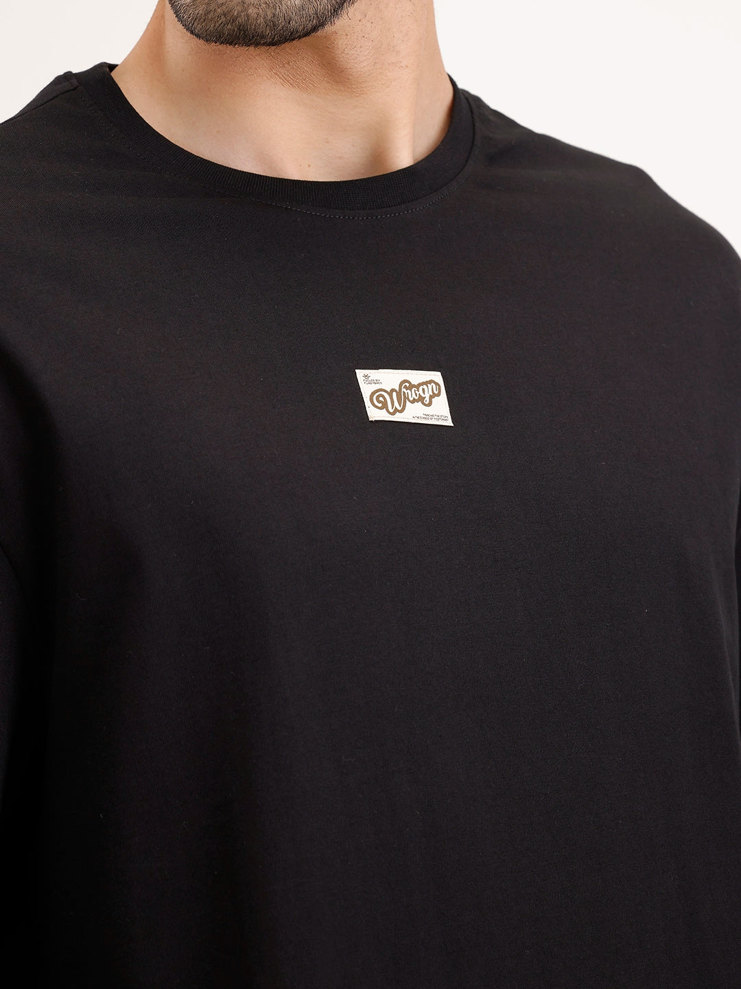 Solid Oversized Fit Patch Detail T-Shirt | Black