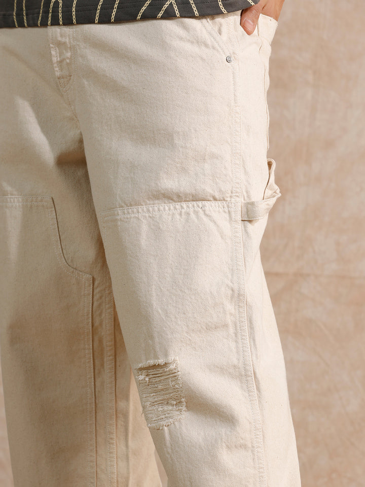 Distressed Loose Fit Trouser | Beige