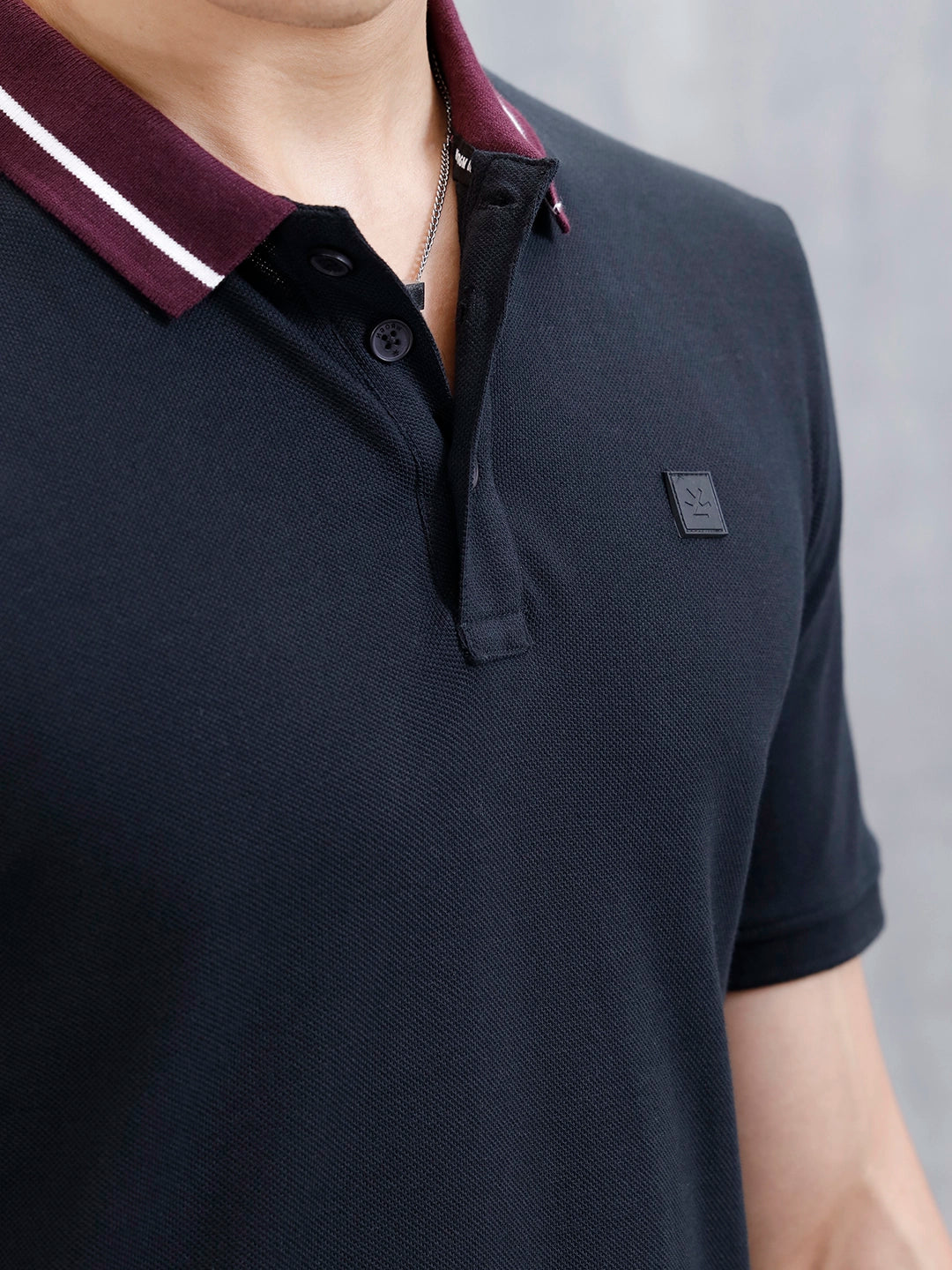 Wrogn Men's Slim Fit Polo T-Shirt With Contrast Collar | Black