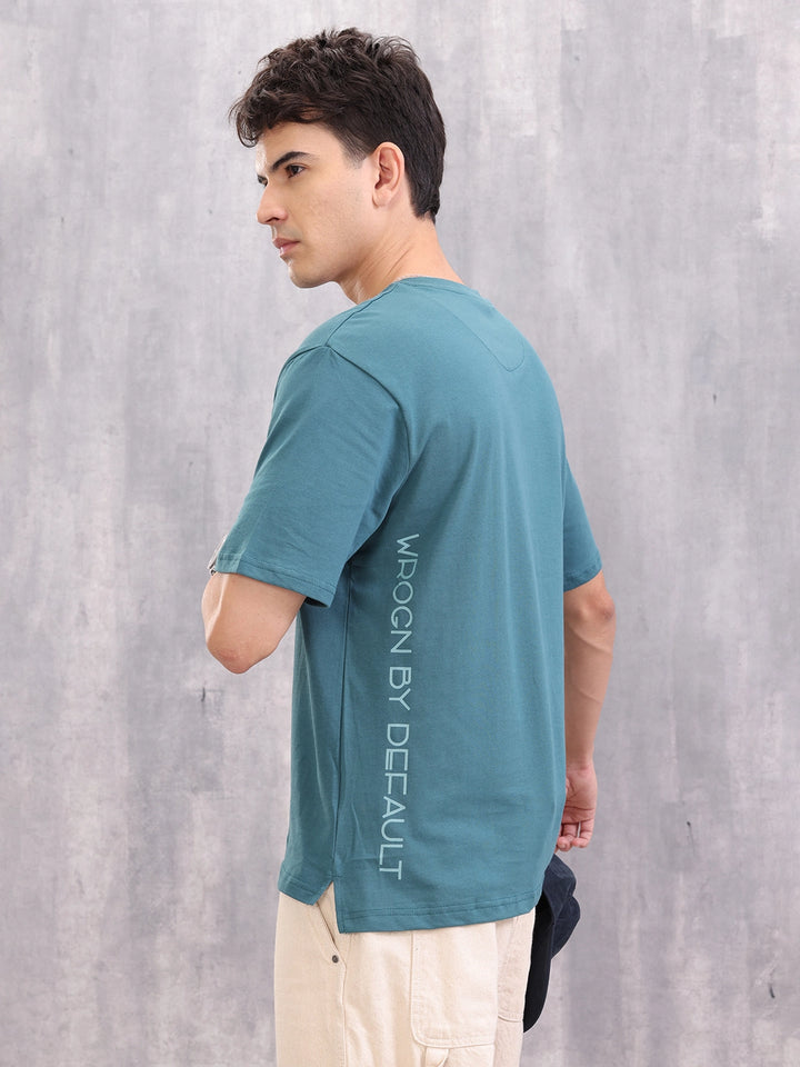 Typo Print Comfort Fit T-Shirt With High-Low Hem | Teal