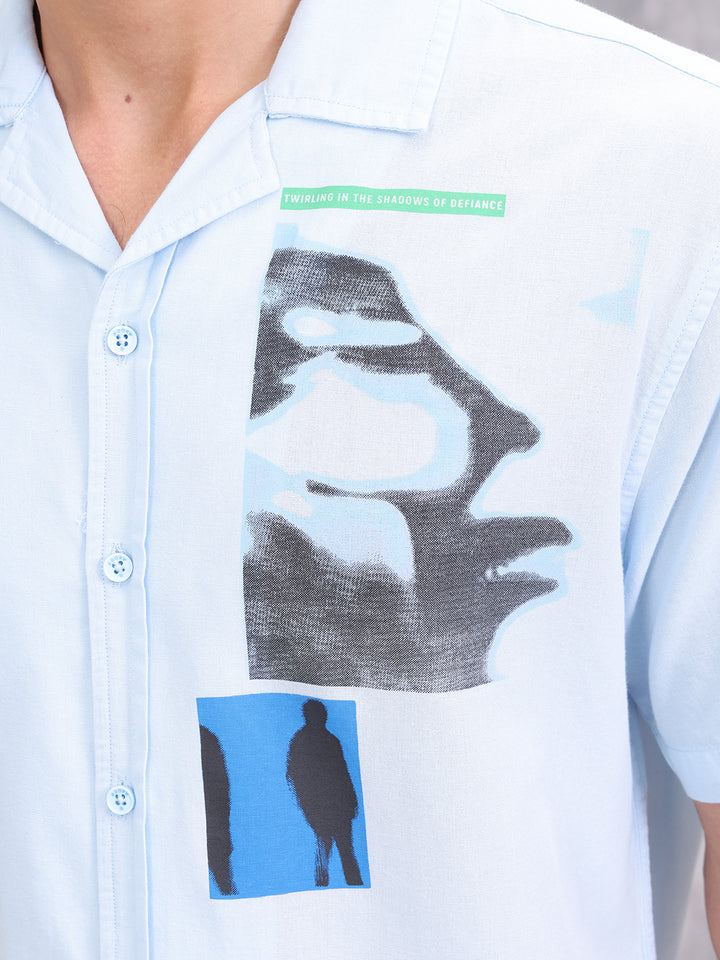 Placement Printed Resort Collar Shirt | Blue