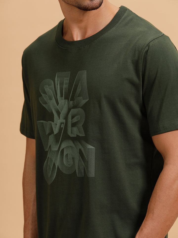 3D Wireframe Printed T-Shirt | Olive
