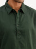 Textured Half Placket Full Sleeve Shirt | Dark Green