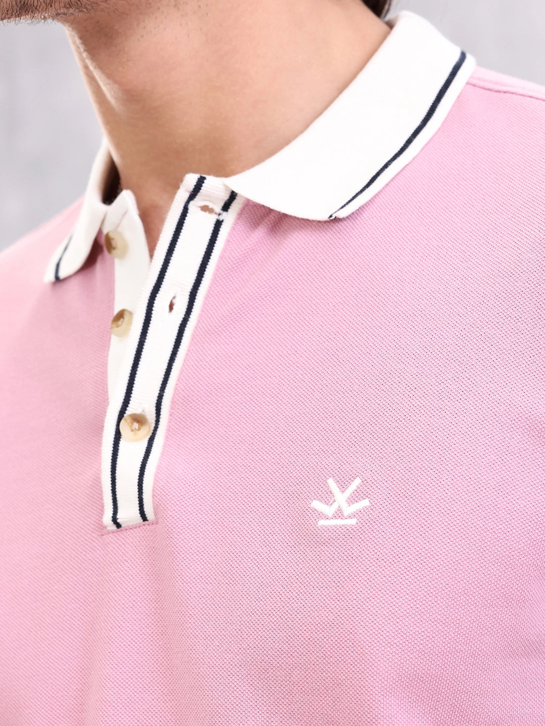 Contrast Collar Polo T-Shirt | Pink