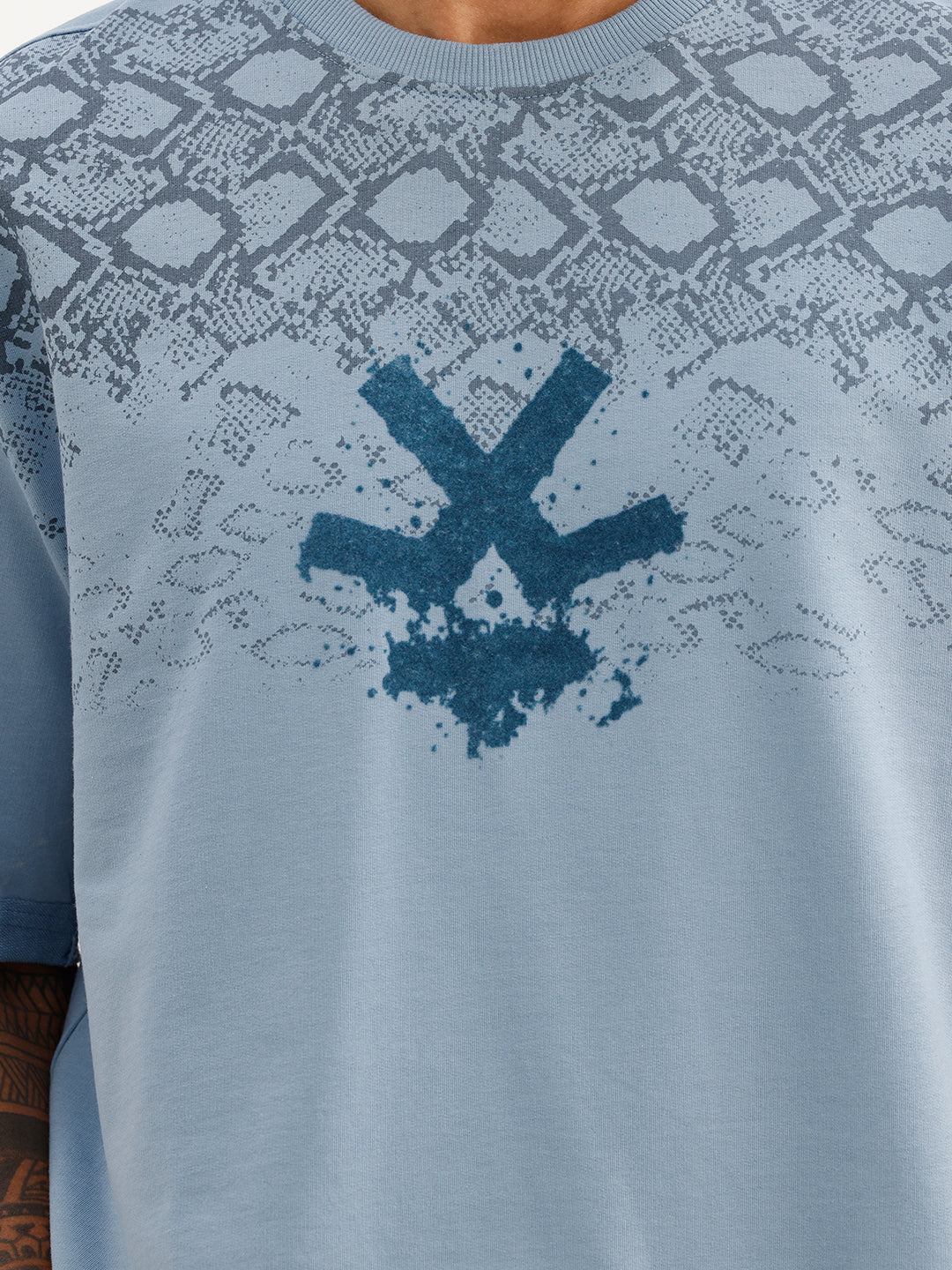 Oversized Flock Printed T-Shirt | Blue