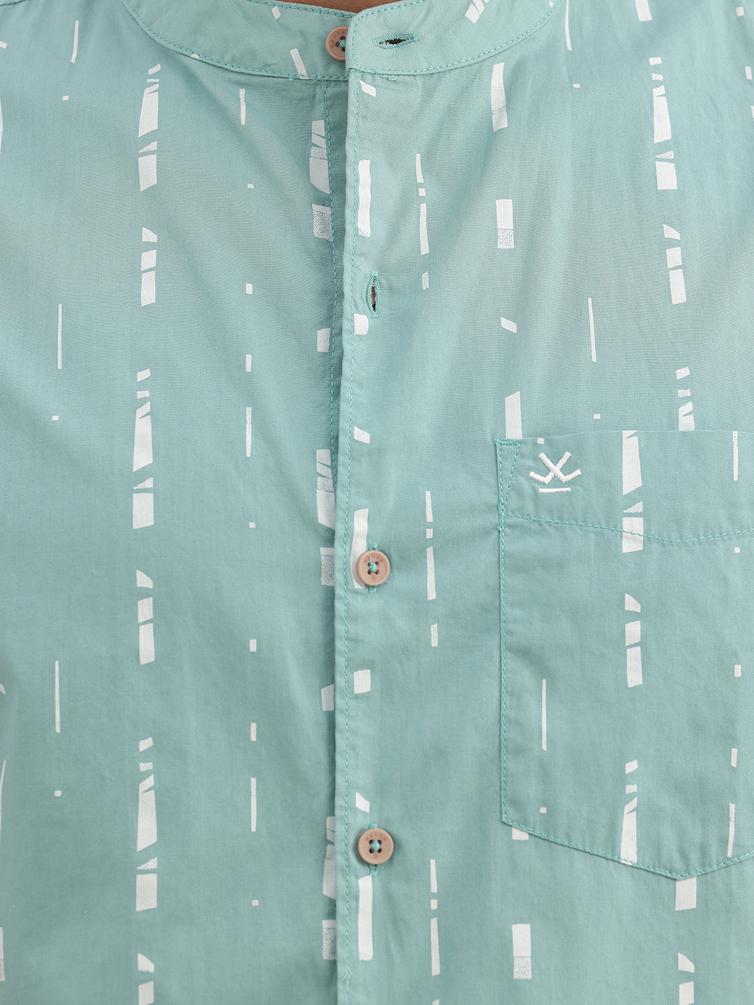 Slim Fit AOP Mandrin Collar Shirt | Green