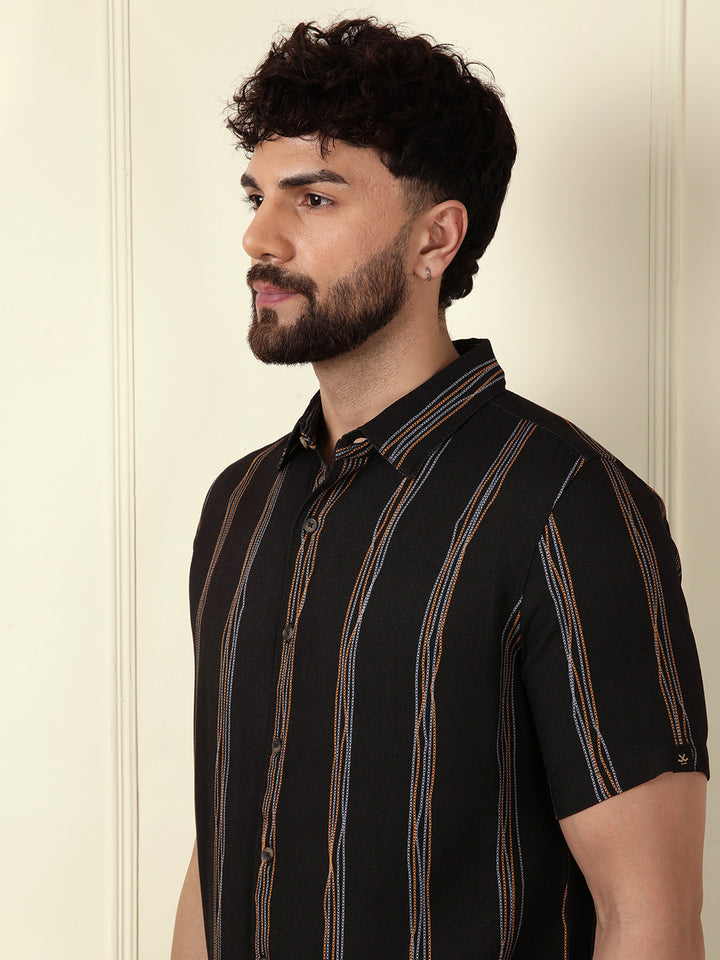 Striped Viscose Shirt | Black