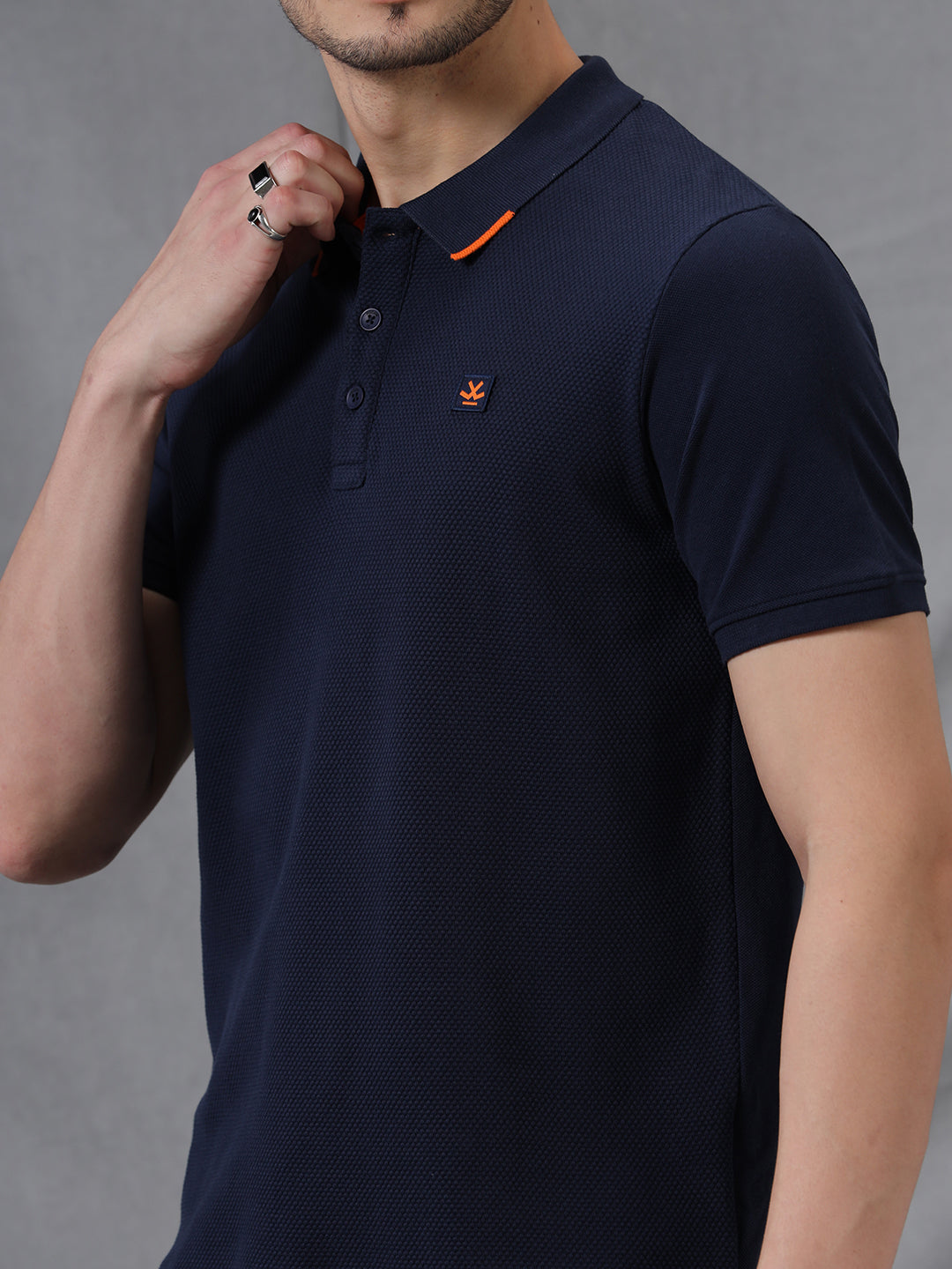 Solid Texture Navy Polo T-Shirt