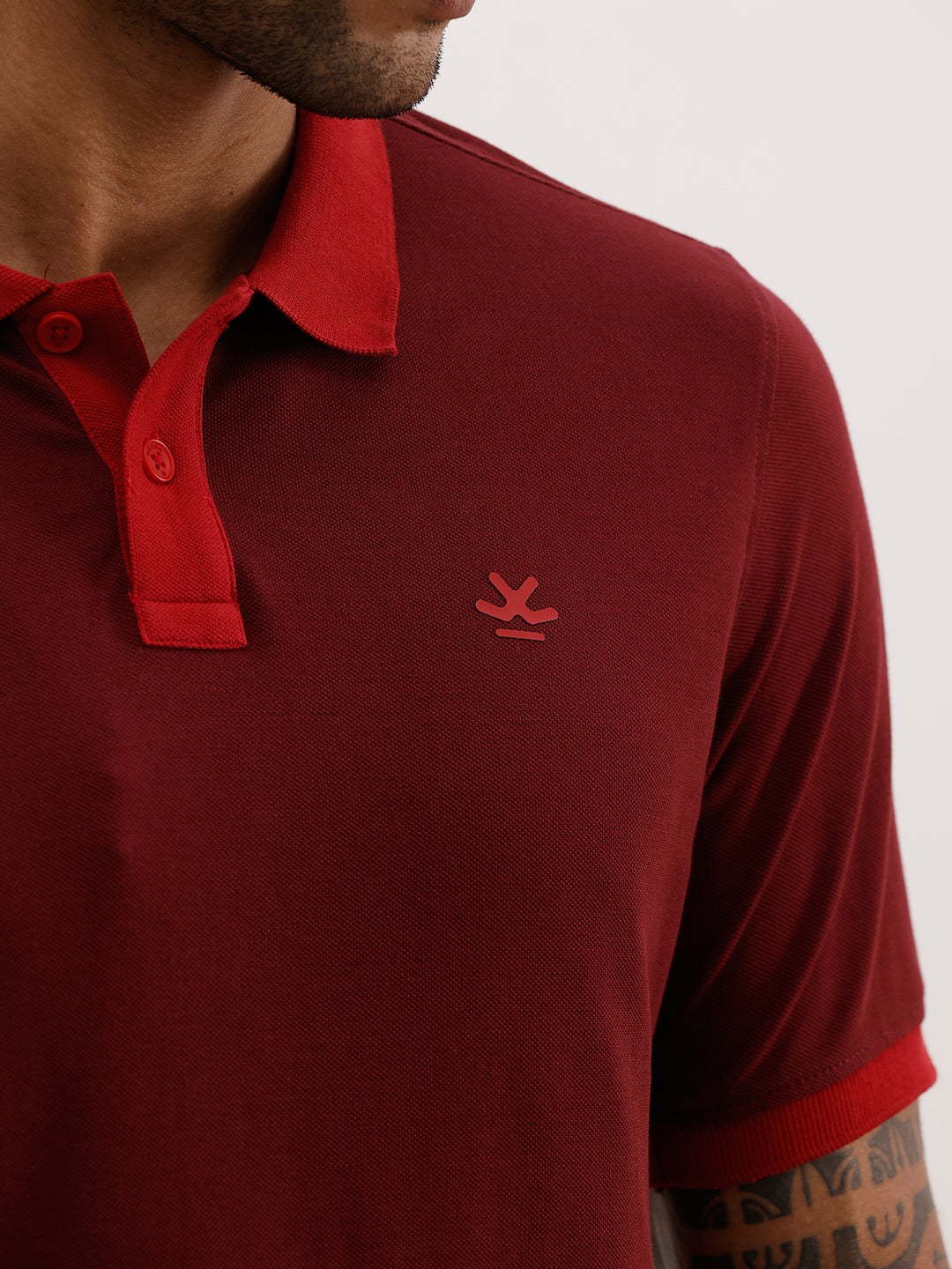 Slim Fit Contrast Collar Polo T-Shirt | Maroon