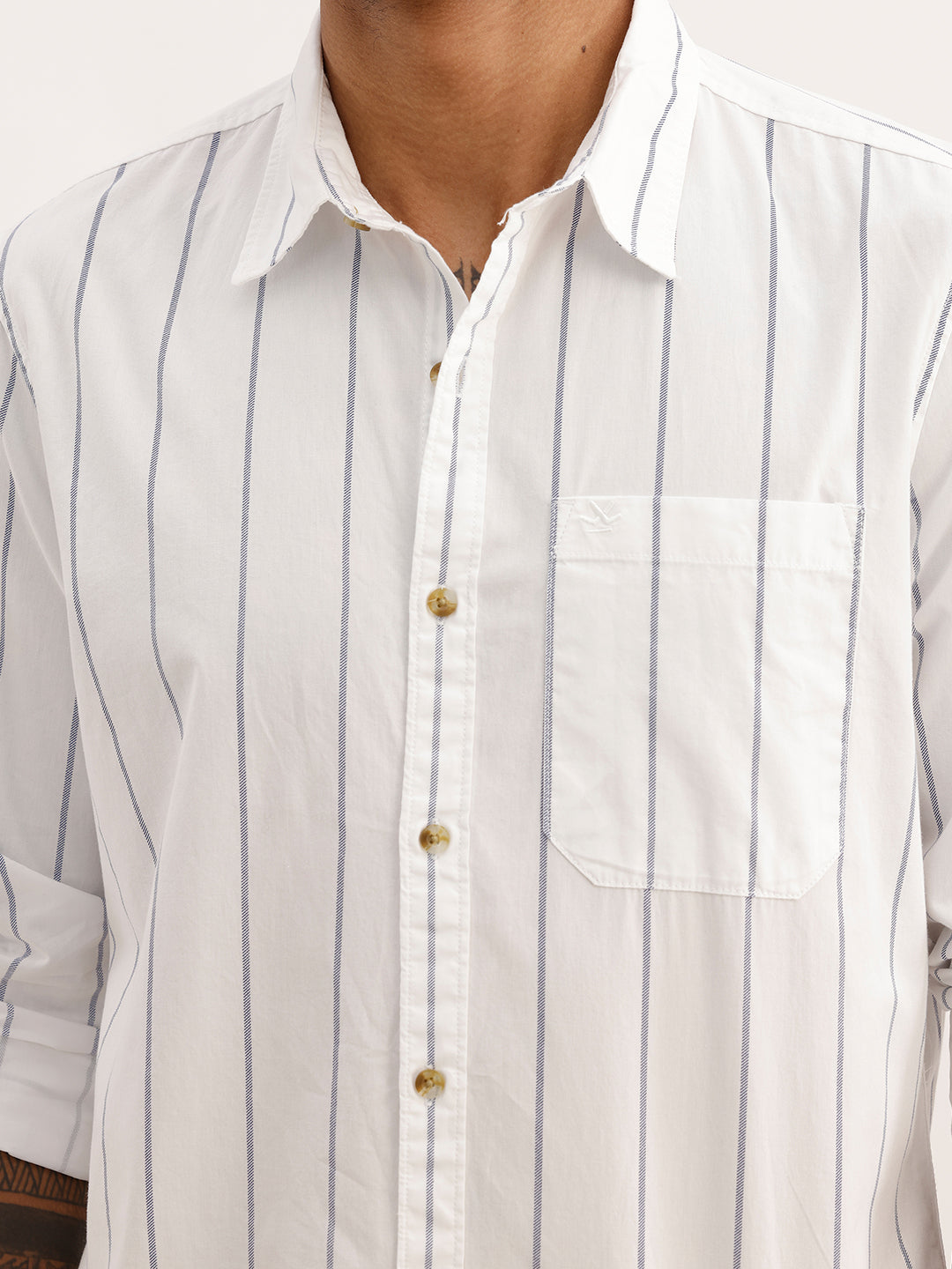 Regular Fit Striped Full Sleeve Shirt | White