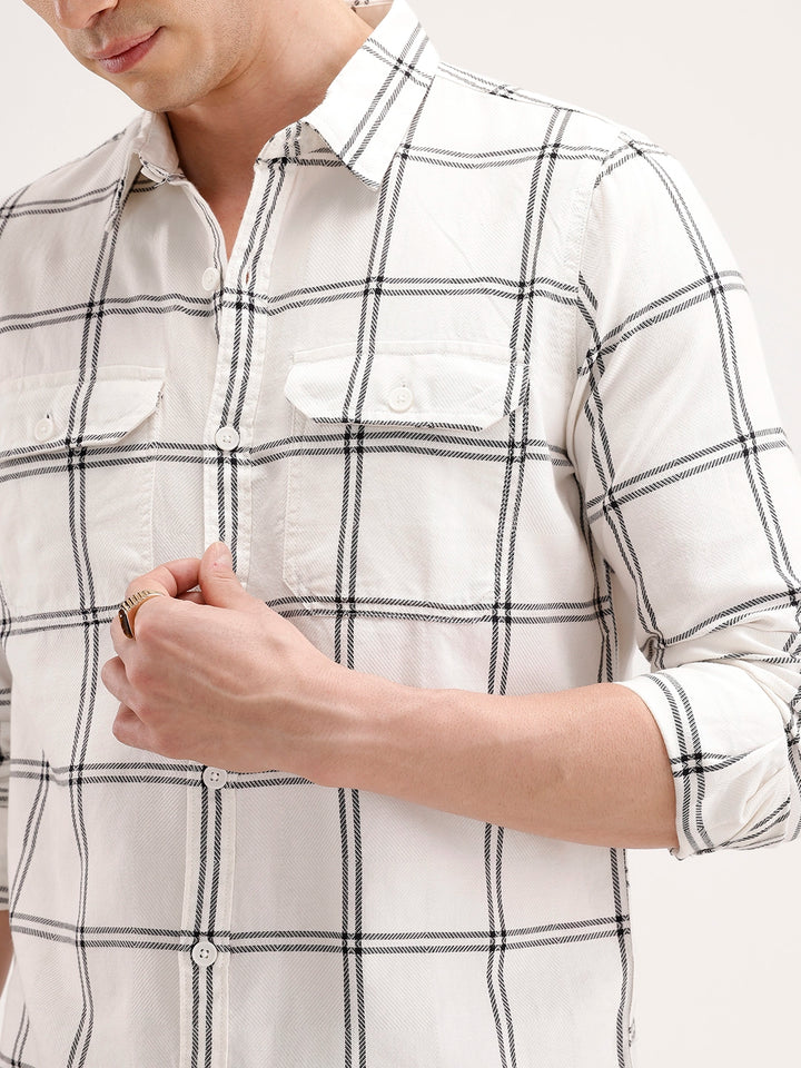 Slim Fit Checkered Shirt | White