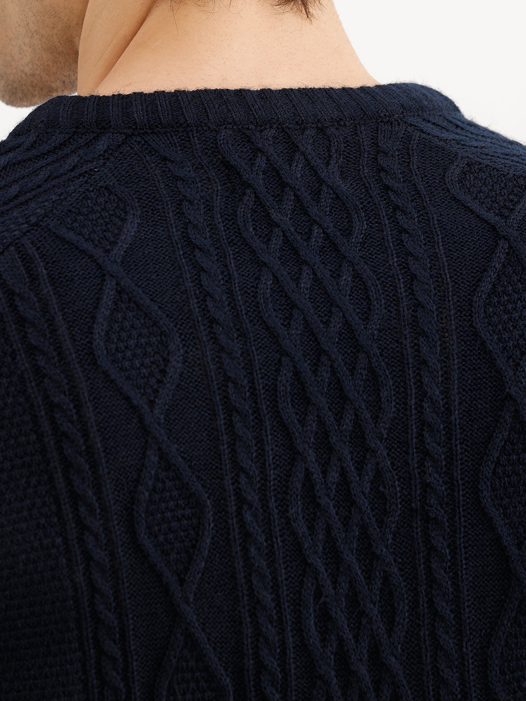 Solid Regular Fit Cable Knitted Sweater | Blue | WSW02FSRE1017W
