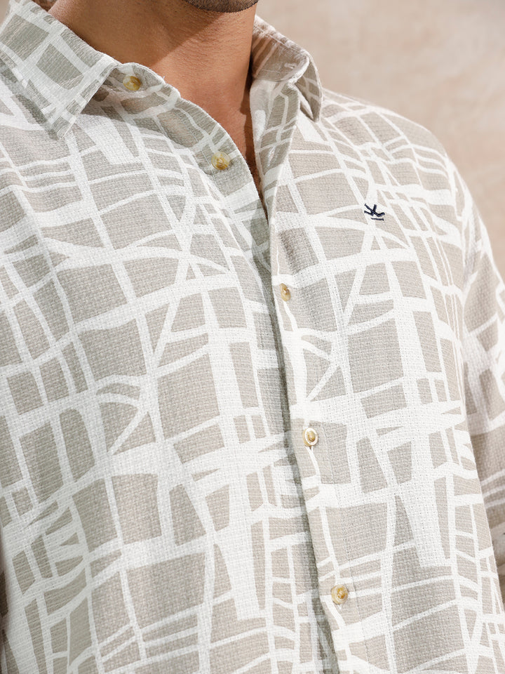 Textured AOP Regular Fit Shirt | Light Olive