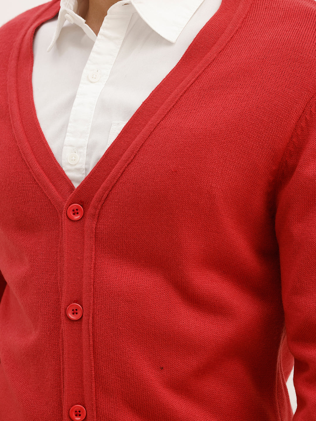 Solid Comfort Fit Cardigan Sweater | Red