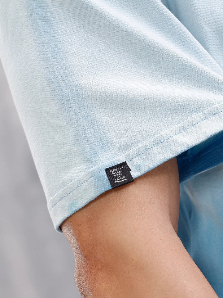 Retro Washed Oversized Fit Tshirt With Logo Print |  Blue