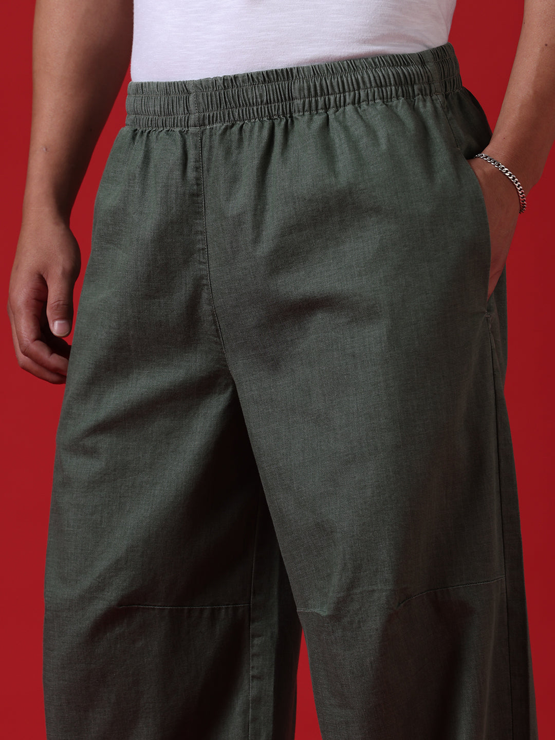 Olive Dyed Loose Fit Trousers